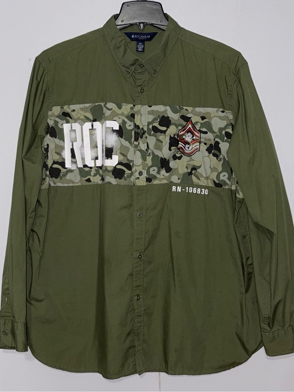 Rocawear Classic Mens 3XL Camo Military Y2K Hip Hop Button Up Shirt